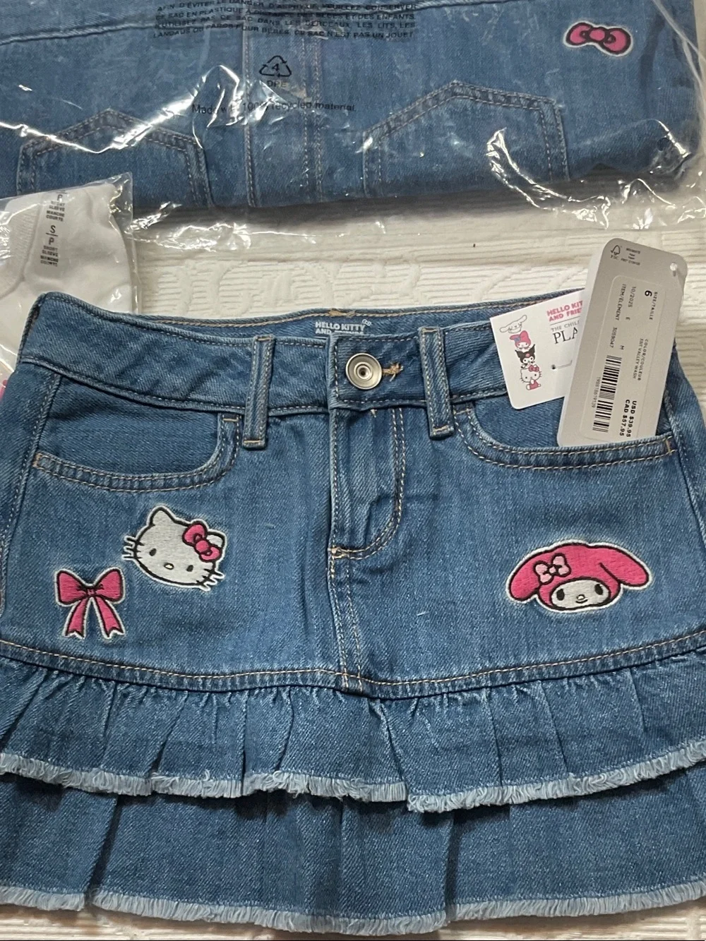 Hello Kitty Denim Jacket & Skirt Set with Hello Kitty Patch - Blue & White